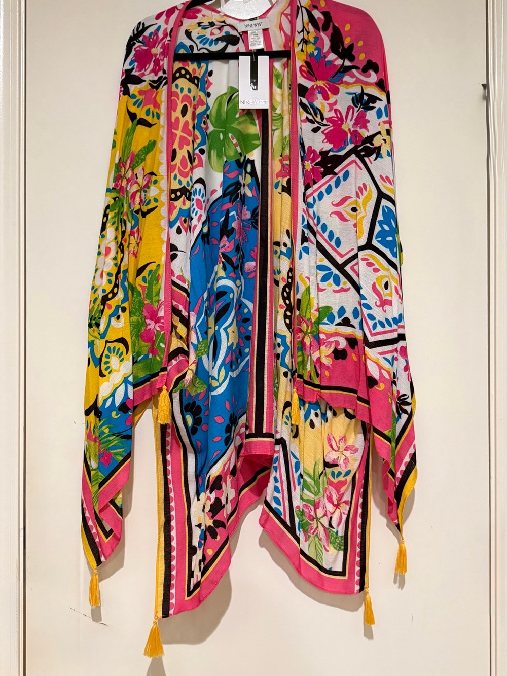 Nine West Multicolor Floral Tassel Kimono - Pink, Blue, Yellow, Green
